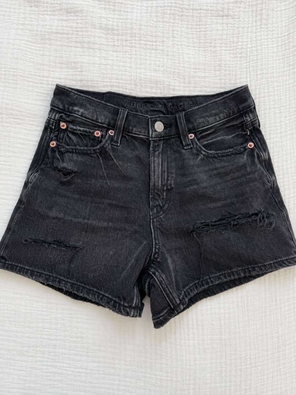 American Eagle Distressed High-Waisted Black Denim Shorts